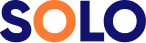 SOLO brand logo displayed in stylized blue and orange typography