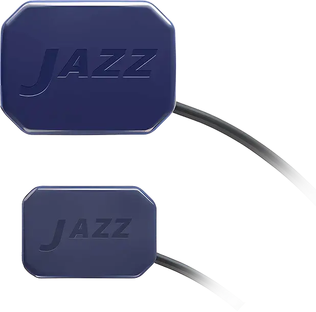 JAZZ branded IoT sensor hardware device with compact enclosure and wired connection