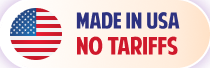 Made in USA no tariffs badge highlighting tariff-free American manufacturing and sourcing