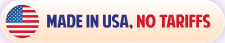 Made in USA badge indicating products are manufactured domestically with no import tariffs